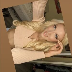 Beige Ribbed Long Sleeve Crop Top